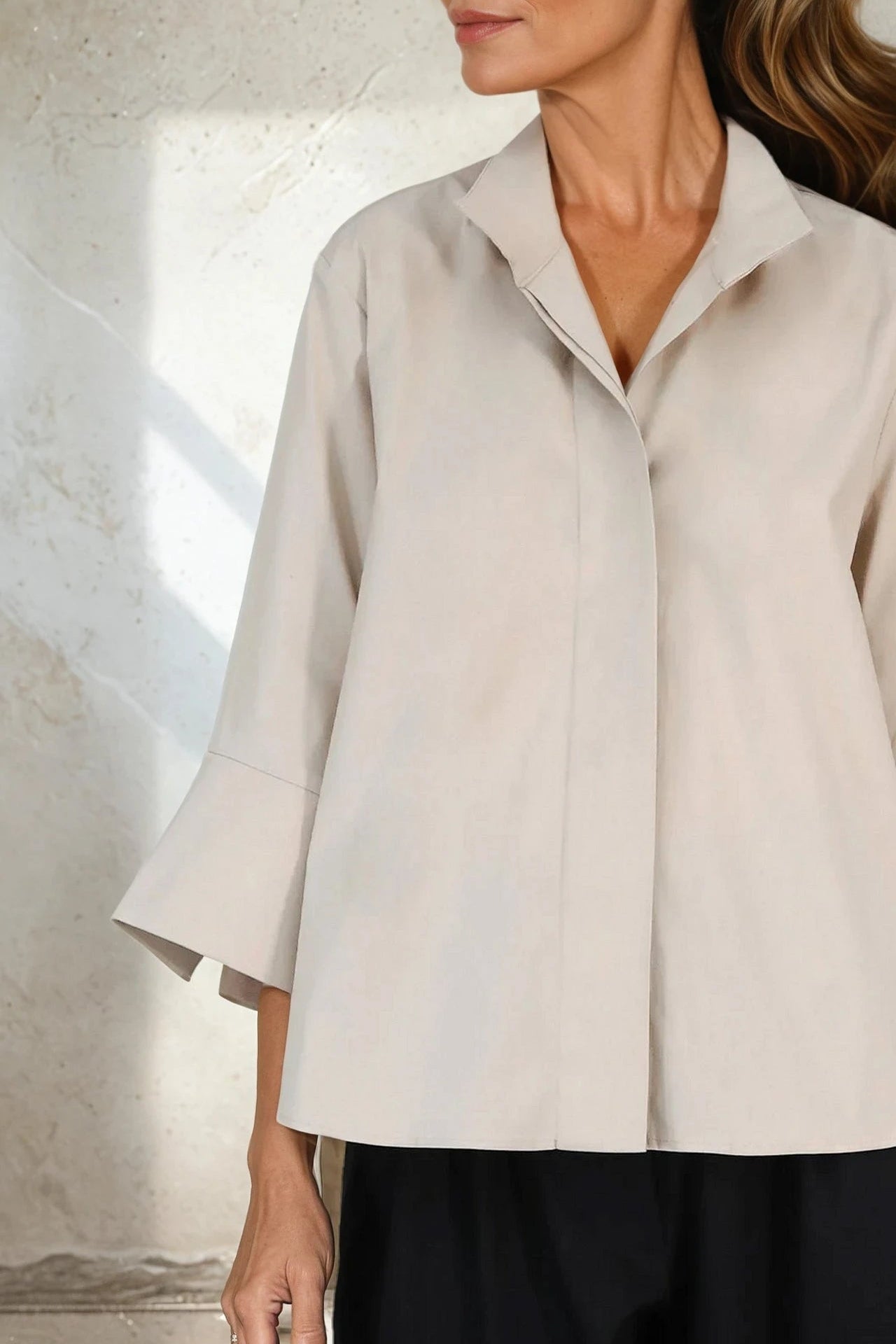 SANDRINE WIDE - CUFF SHIRT IN ITALIAN COTTON STRETCH - Jarbo