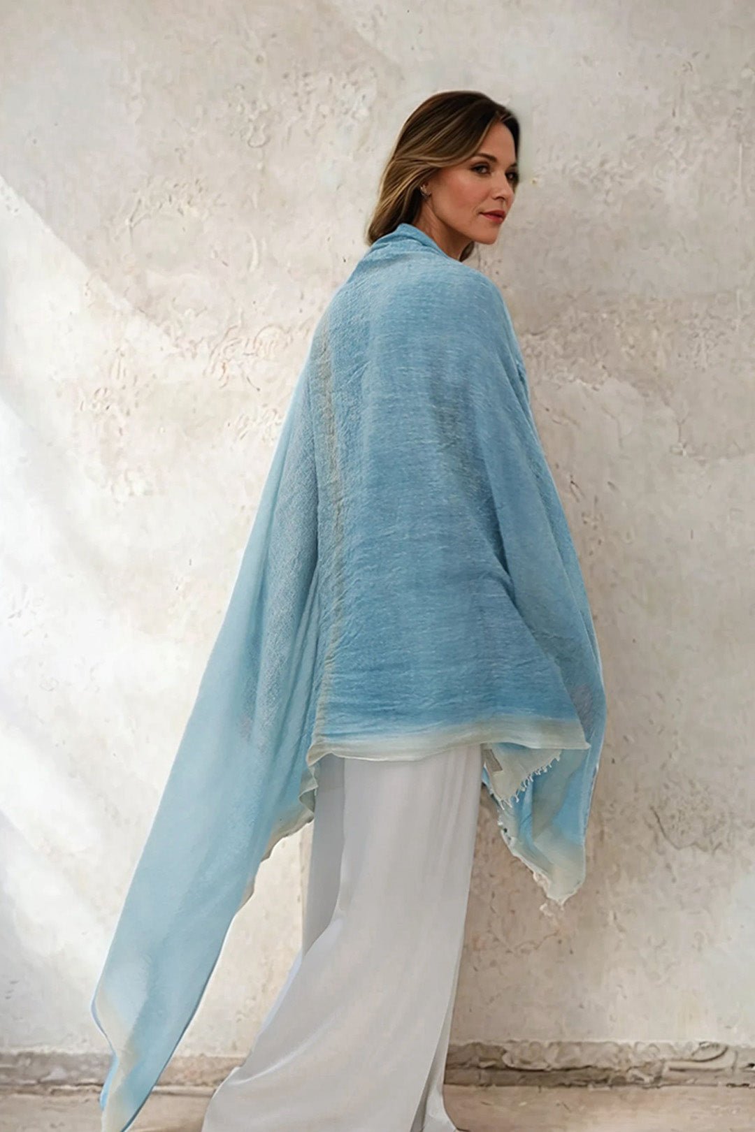 SCARF IN HAND DYED CASHMERE TURQUOISE SAND - Jarbo