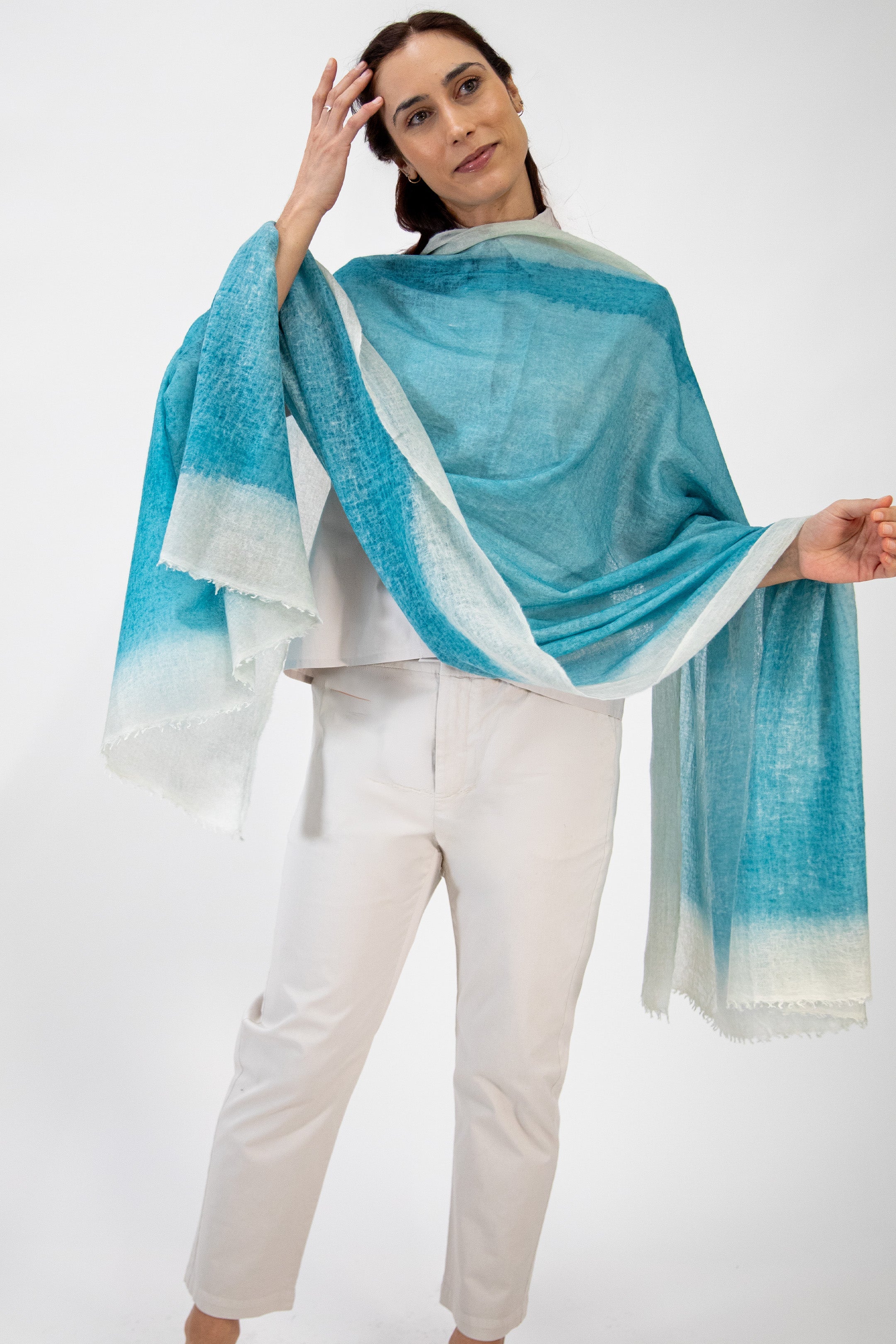 SEAFOAM SCARF IN HAND DYED CASHMERE - Jarbo