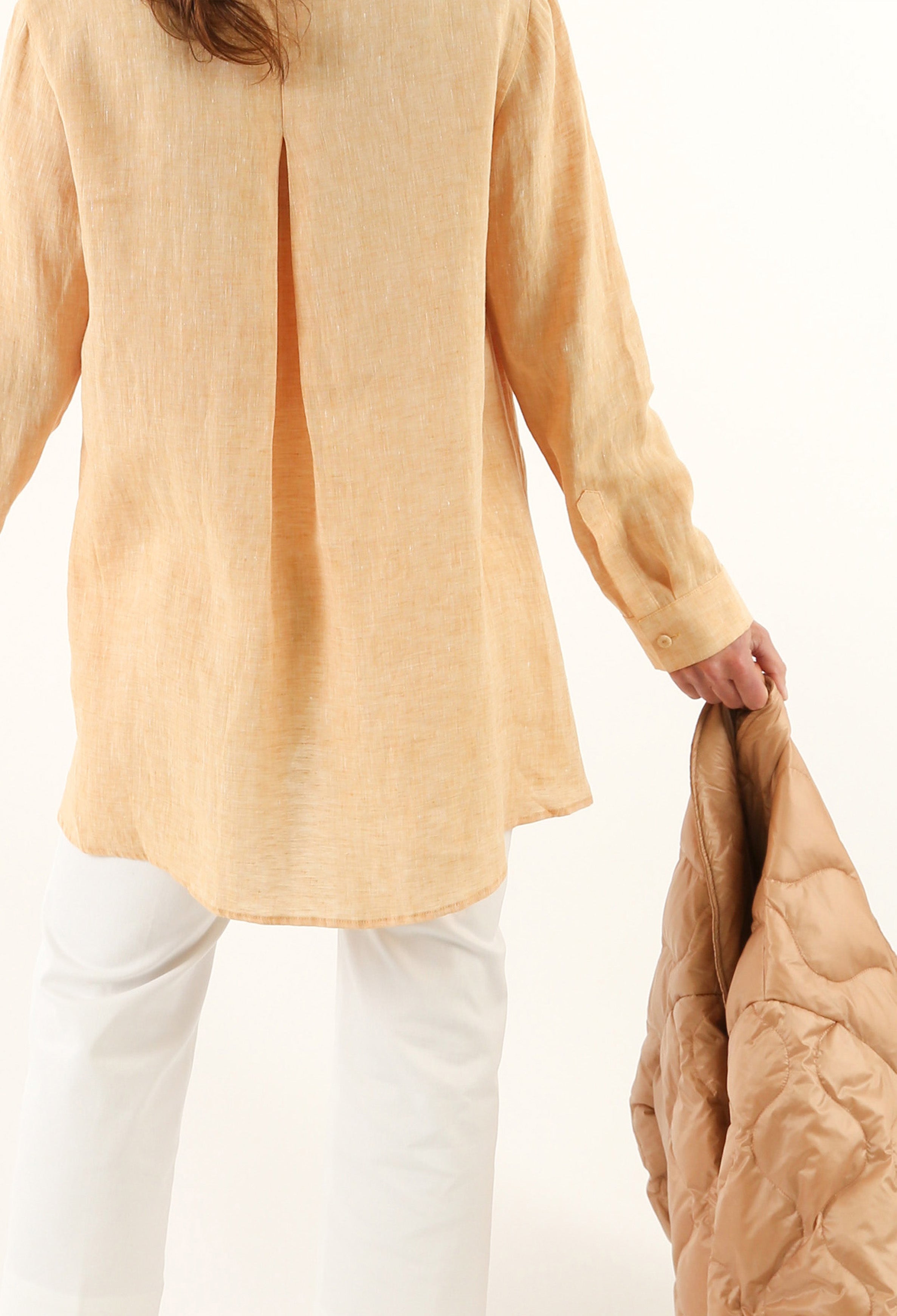 SELLA SHIRT IN ITALIAN LINEN YELLOW PEACH MELANGE - Jarbo