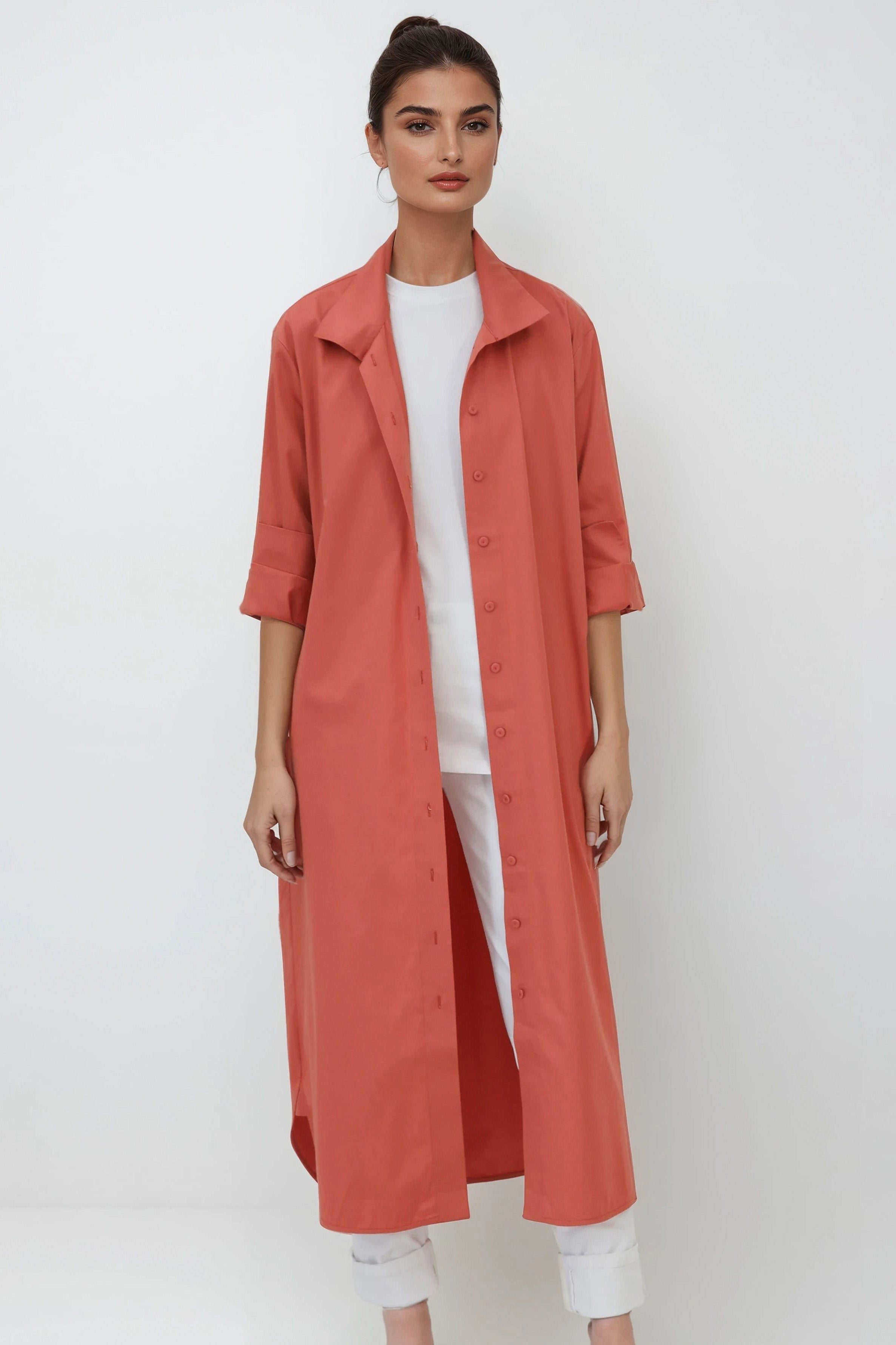 SHIRTDRESS DUSTER IN PREMIUM ITALIAN COTTON - Jarbo