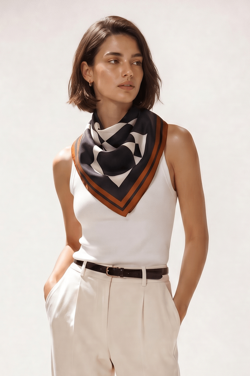 SILK TWILL SQUARE SCARF IN BORDERED MOSAIC - Jarbo