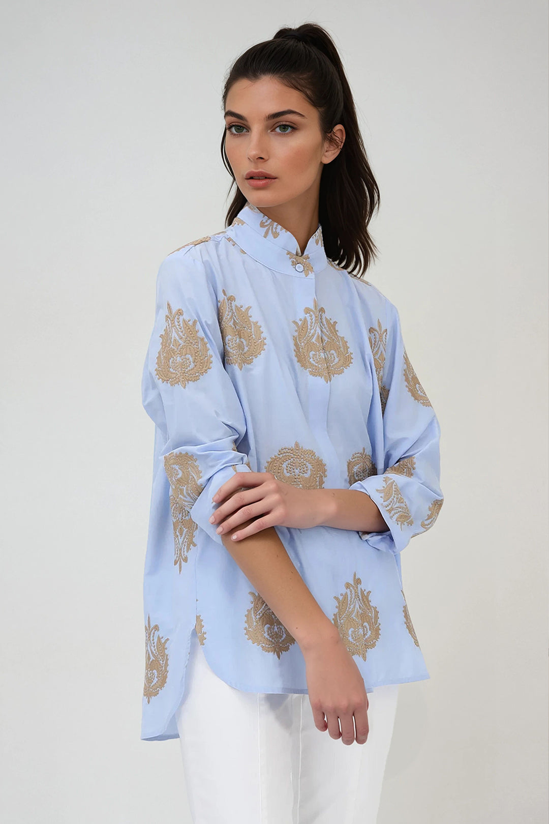 SIMONE ITALIAN COTTON SHIRT WITH GOLDEN EMBROIDERY