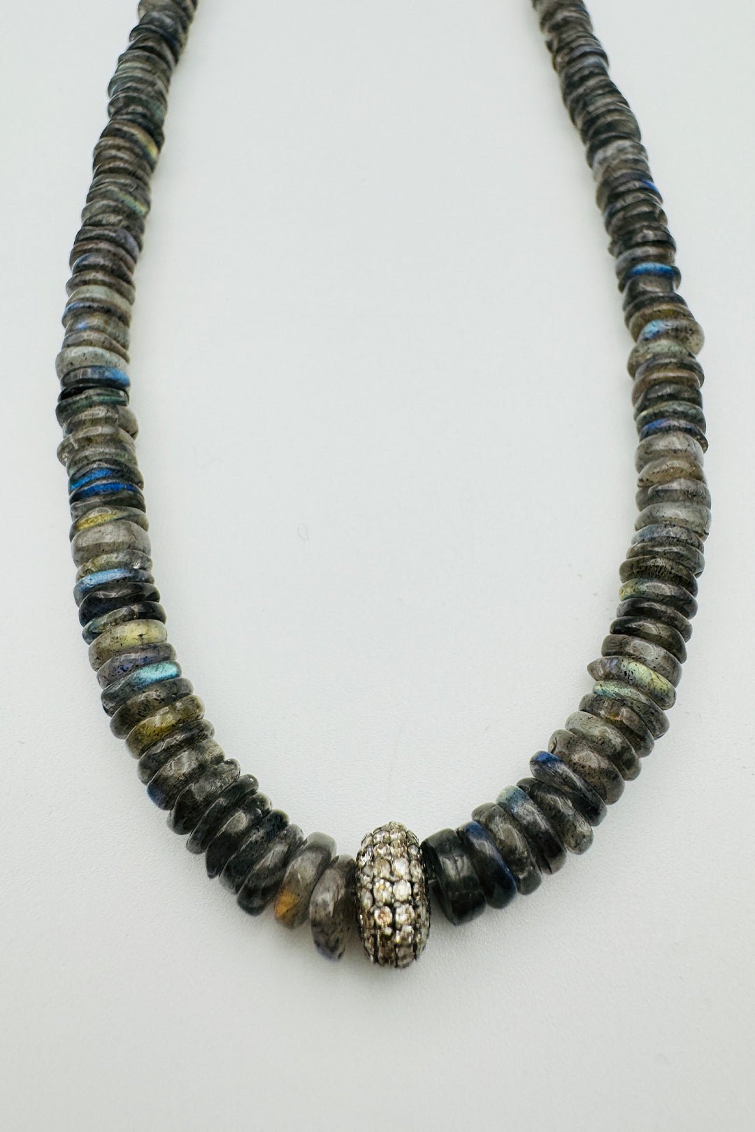 SMOOTH LABRADORITE HEISHI WITH DIAMOND DONUT NECKLACE - Jarbo