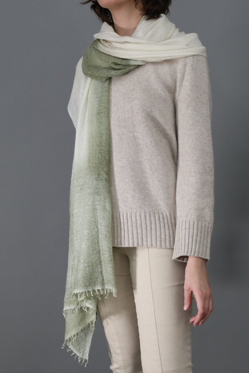 TAN WHEAT CHECK SCARF IN HAND DYED CASHMERE - Jarbo