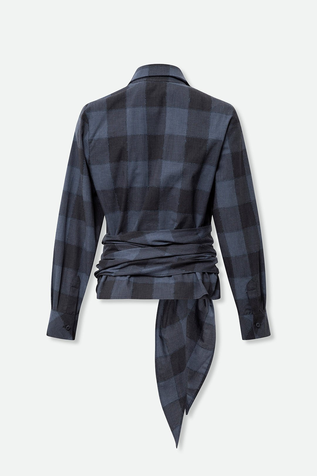 TORINO WRAP SHIRT IN ITALIAN COTTON BLUE PLAID - Jarbo