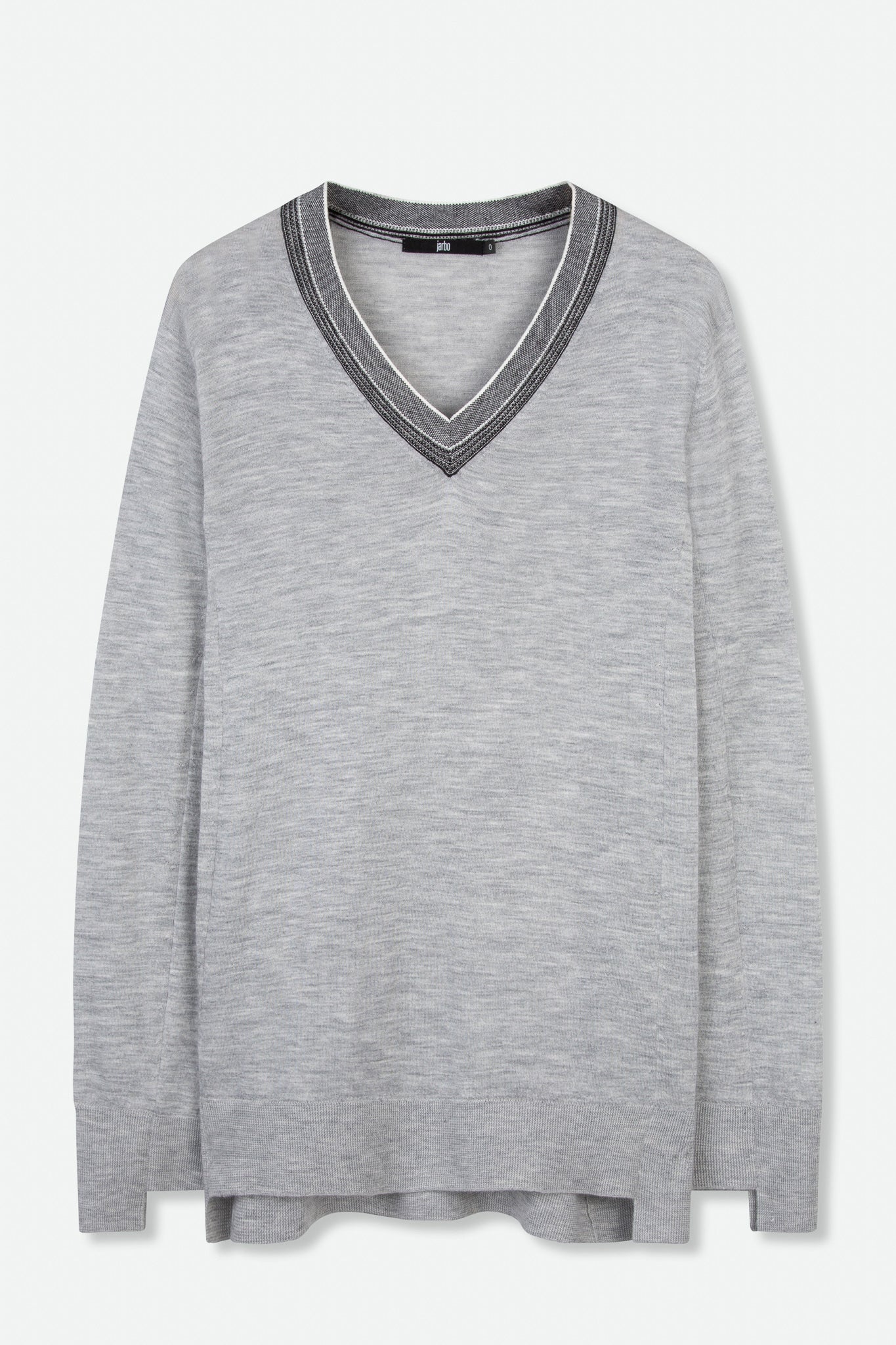 V-NECK PIQUE TRIM IN FINE GAUGE CASHMERE - Jarbo