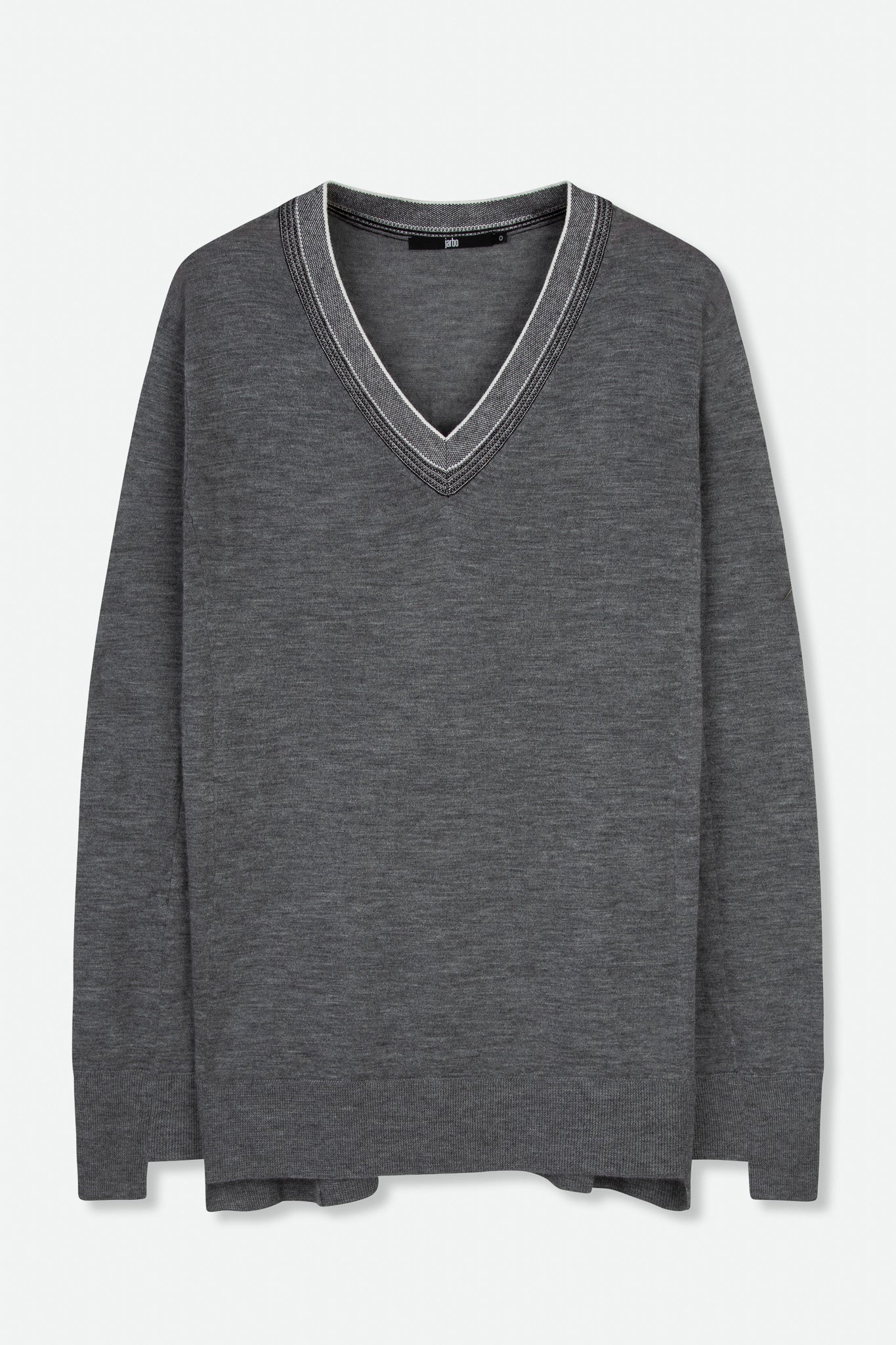 V-NECK PIQUE TRIM IN FINE GAUGE CASHMERE - Jarbo