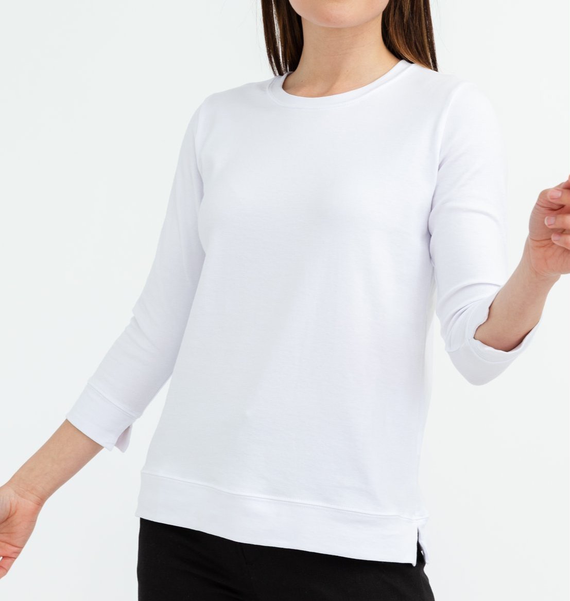THREE-QUARTER SLEEVE BOX TOP IN PIMA COTTON STRETCH
