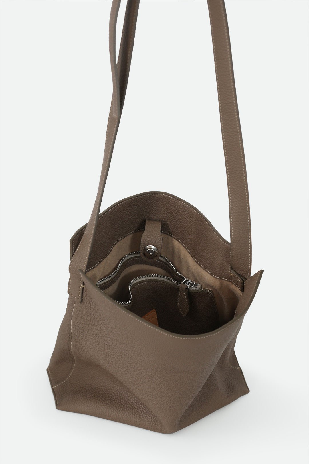 VINCENZA ITALIAN LEATHER BUCKET BAG TAUPE - Jarbo