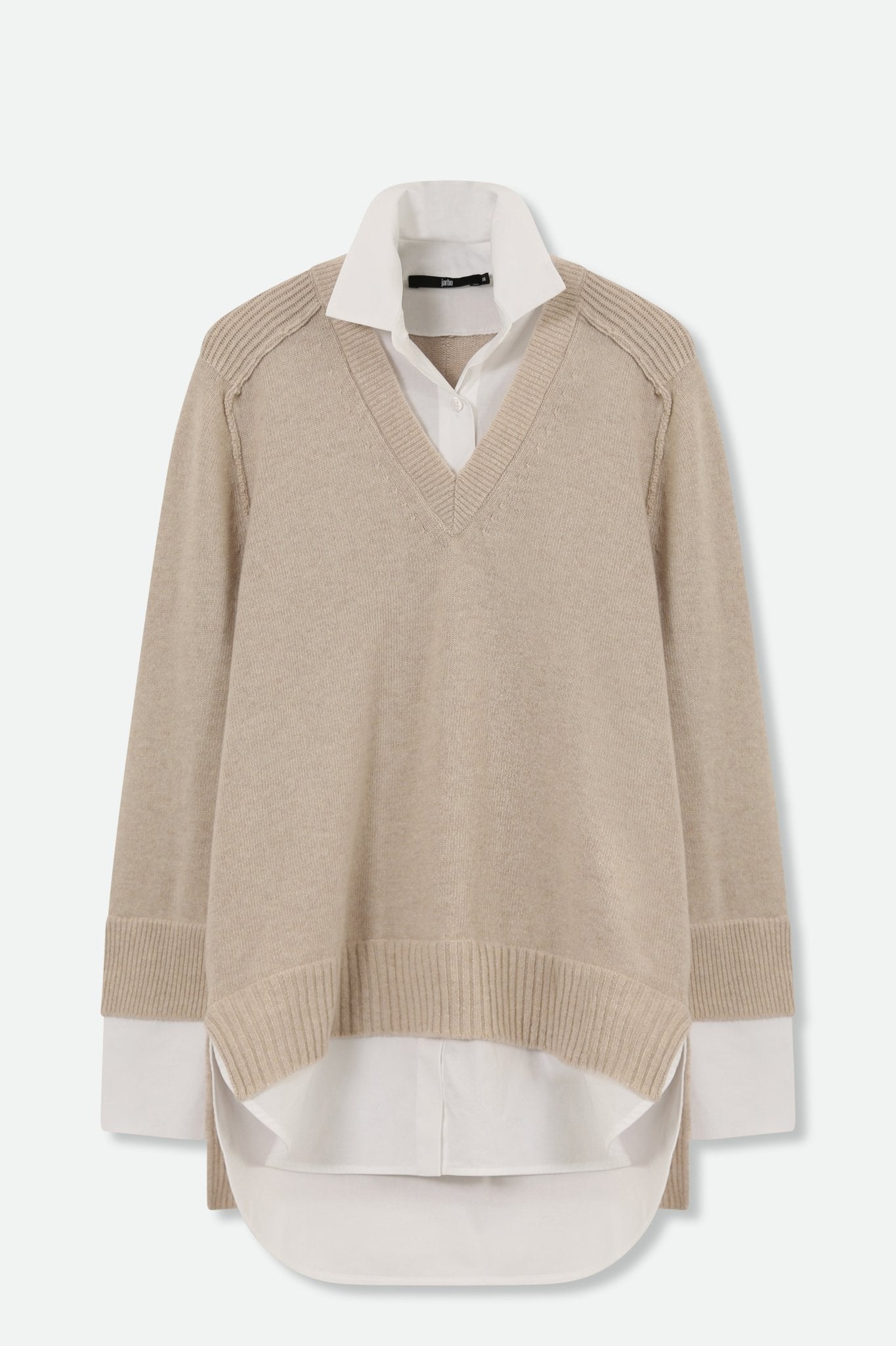 VINNIE SHIRTED V-NECK SWEATER IN FINE ITALIAN STRETCH POPLIN