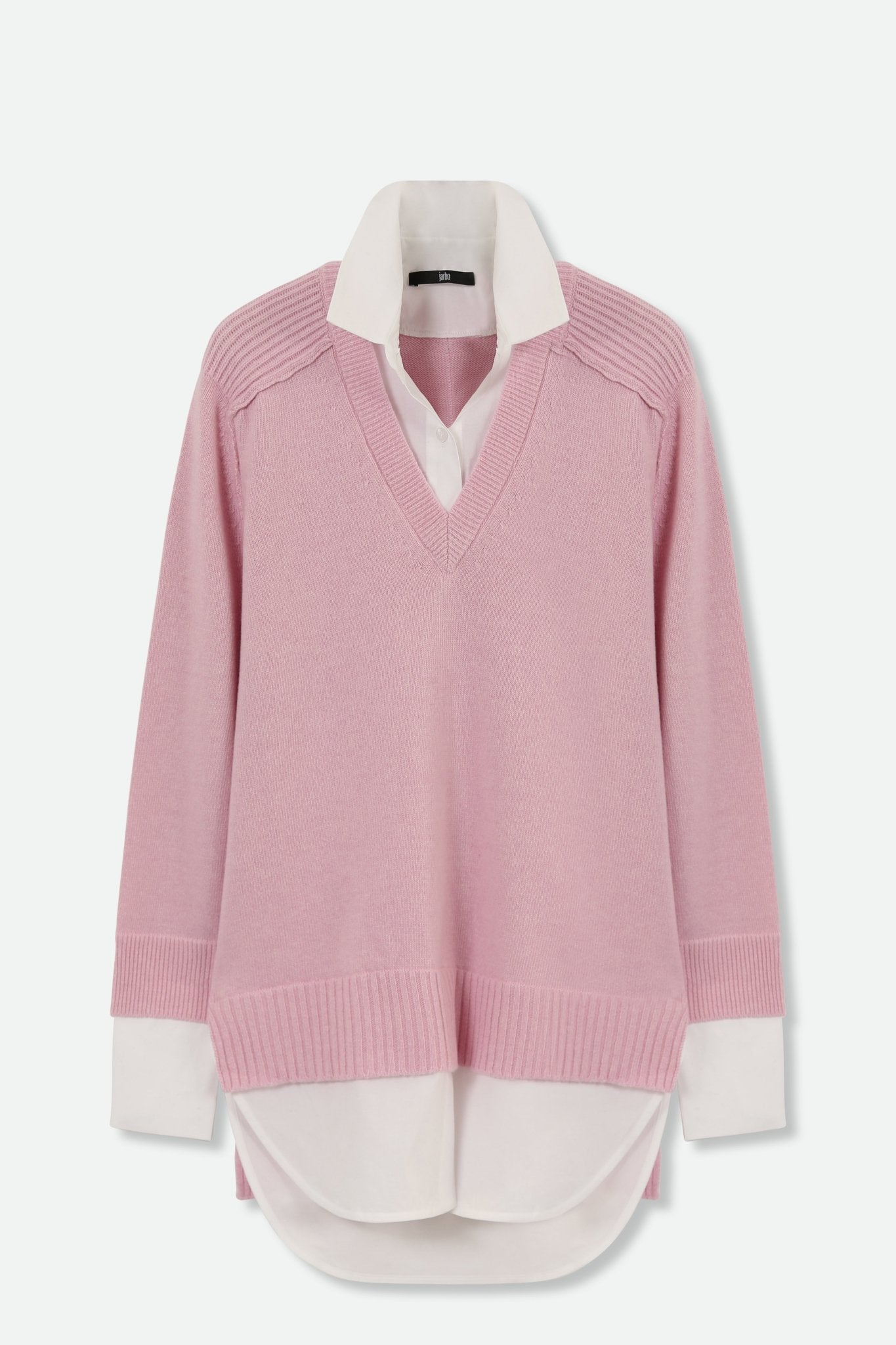 VINNIE SHIRTED V-NECK SWEATER IN FINE ITALIAN STRETCH POPLIN