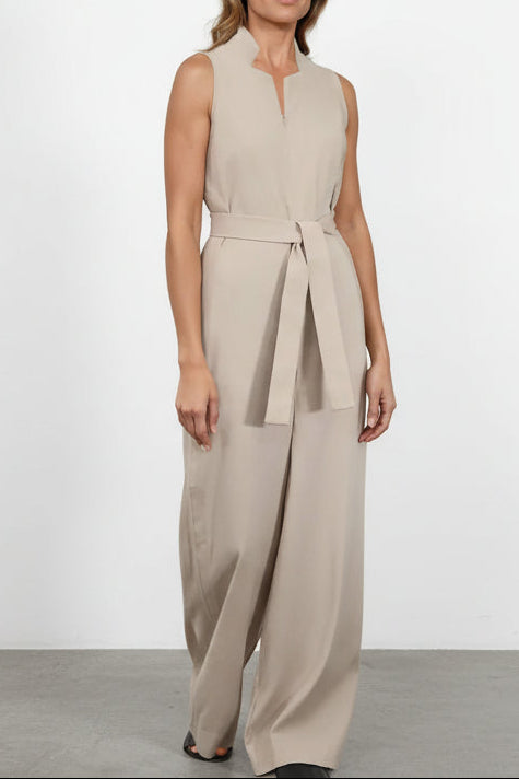 WIDE LEG SLEEVELESS JUMPSUIT IN LINEN - COTTON STRETCH - Jarbo