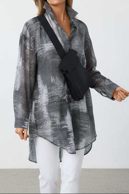 ZURI ONE - SIZE LAYERED TUNIC SHIRT IN ITALIAN COTTON VOILE GREY STORM - Jarbo