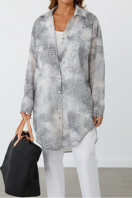 ZURI ONE - SIZE LAYERED TUNIC SHIRT IN ITALIAN COTTON VOILE SNAKE PRINT - Jarbo