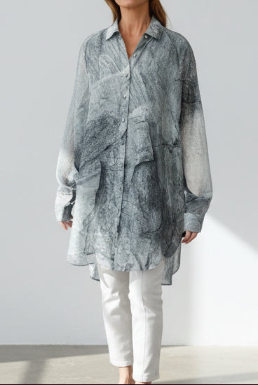 ZURI ONE - SIZE TUNIC IN PRINTED ITALIAN SILK VOILE STONEY GREY - Jarbo