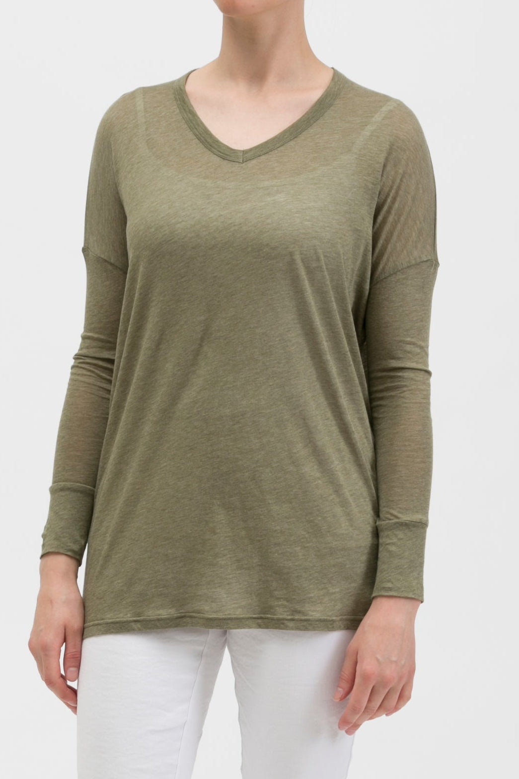 V NECK BOYFRIEND COTTON LONG SLEEVE