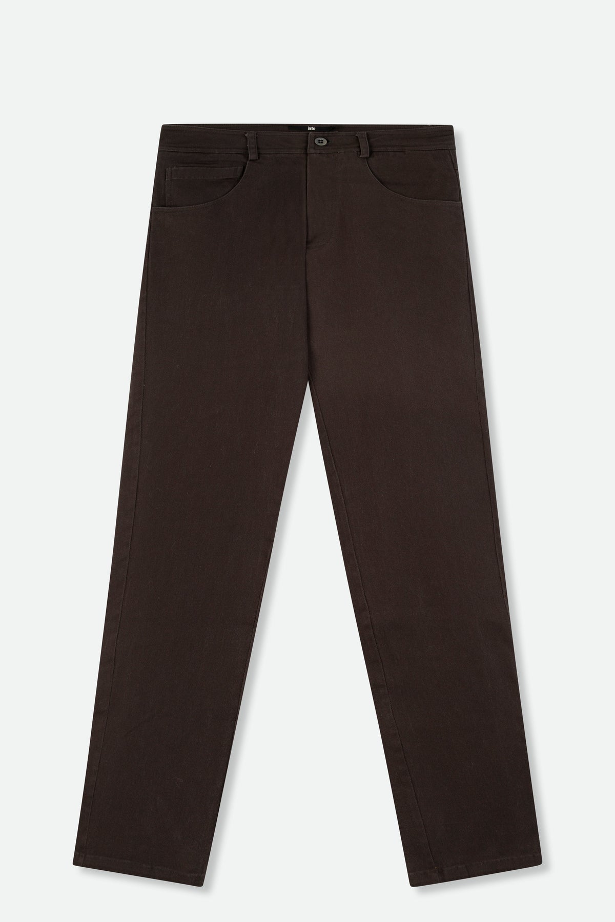 CROP-CUT BOYFRIEND-FIT FIVE POCKET PANT IN STRETCH TWILL DENIM DARK BROWN