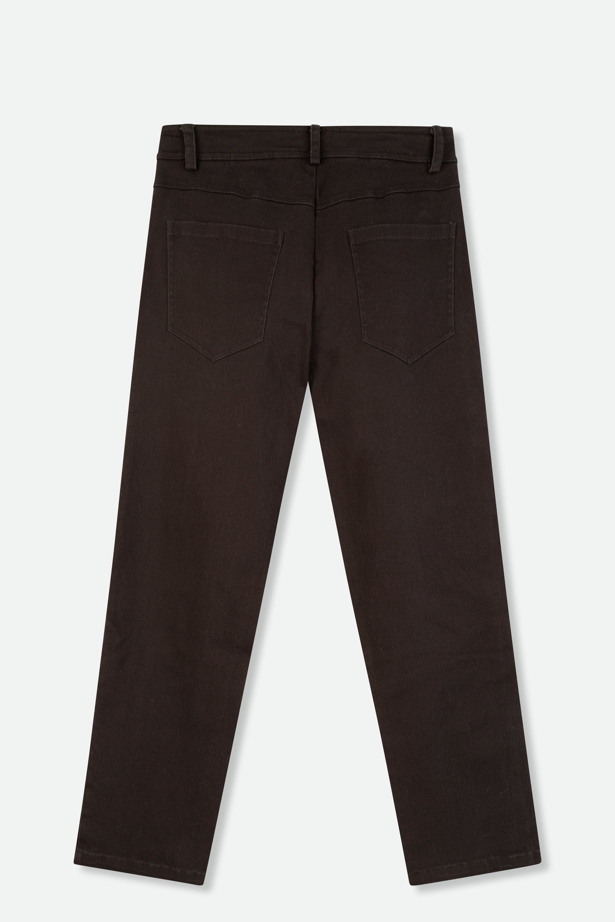 CROP-CUT BOYFRIEND-FIT FIVE POCKET PANT IN STRETCH TWILL DENIM DARK BROWN