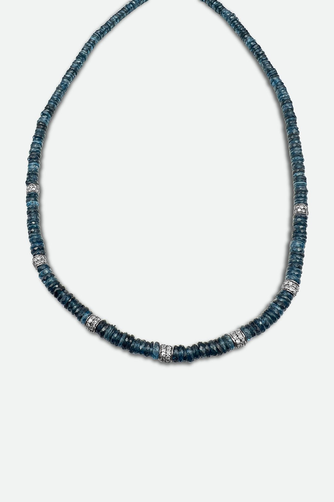 Blue Topaz Heishi Necklace with Diamond Beads - Jarbo