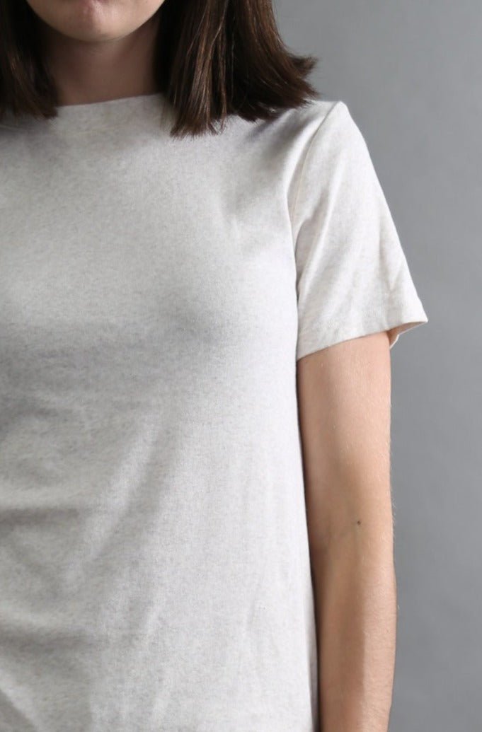 CAP SLEEVE CREW IN HEATHERED PIMA COTTON IN PEARL GREY - Jarbo