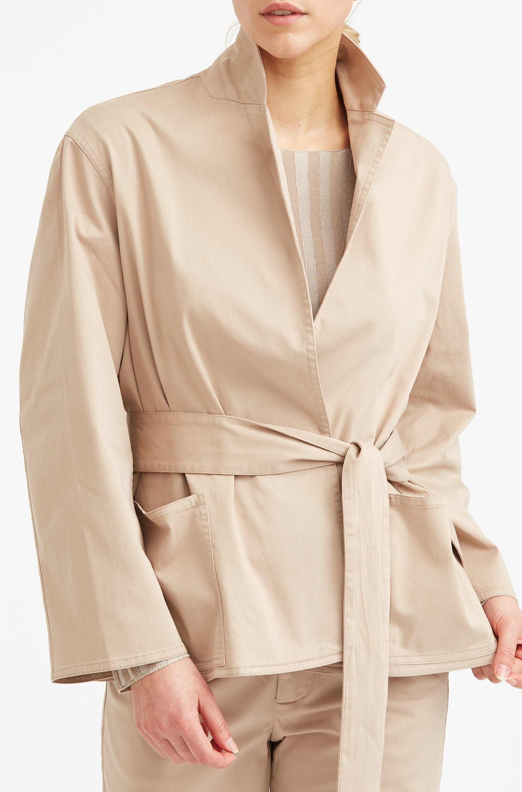 CARA PATCH POCKET JACKET IN ITALIAN BRUSHED COTTON SATEEN - Jarbo