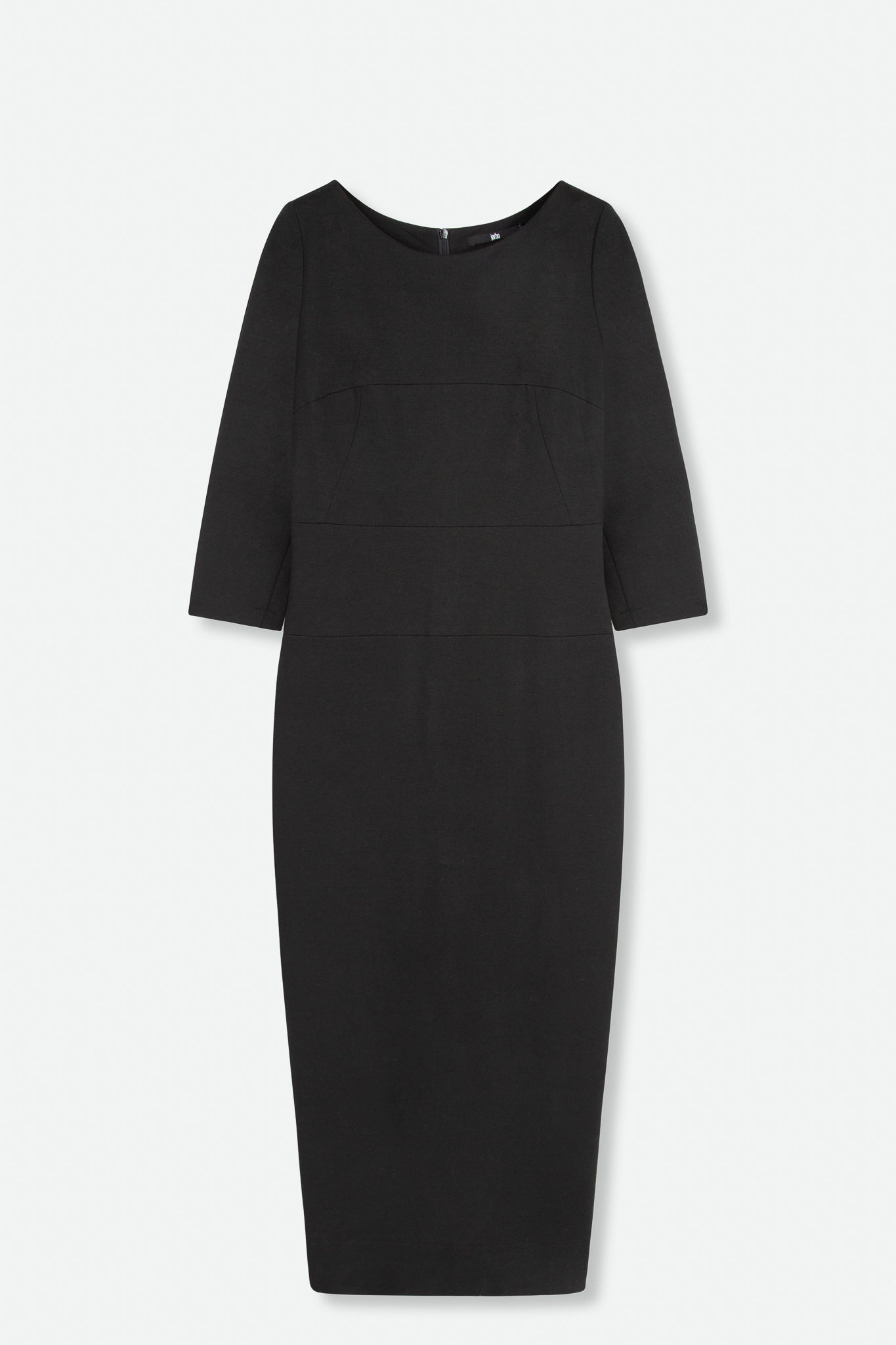knee length dresses for ladies Clare 3/4 Sleeve Wide Neck Dress in Ponte Knit Black / 2
