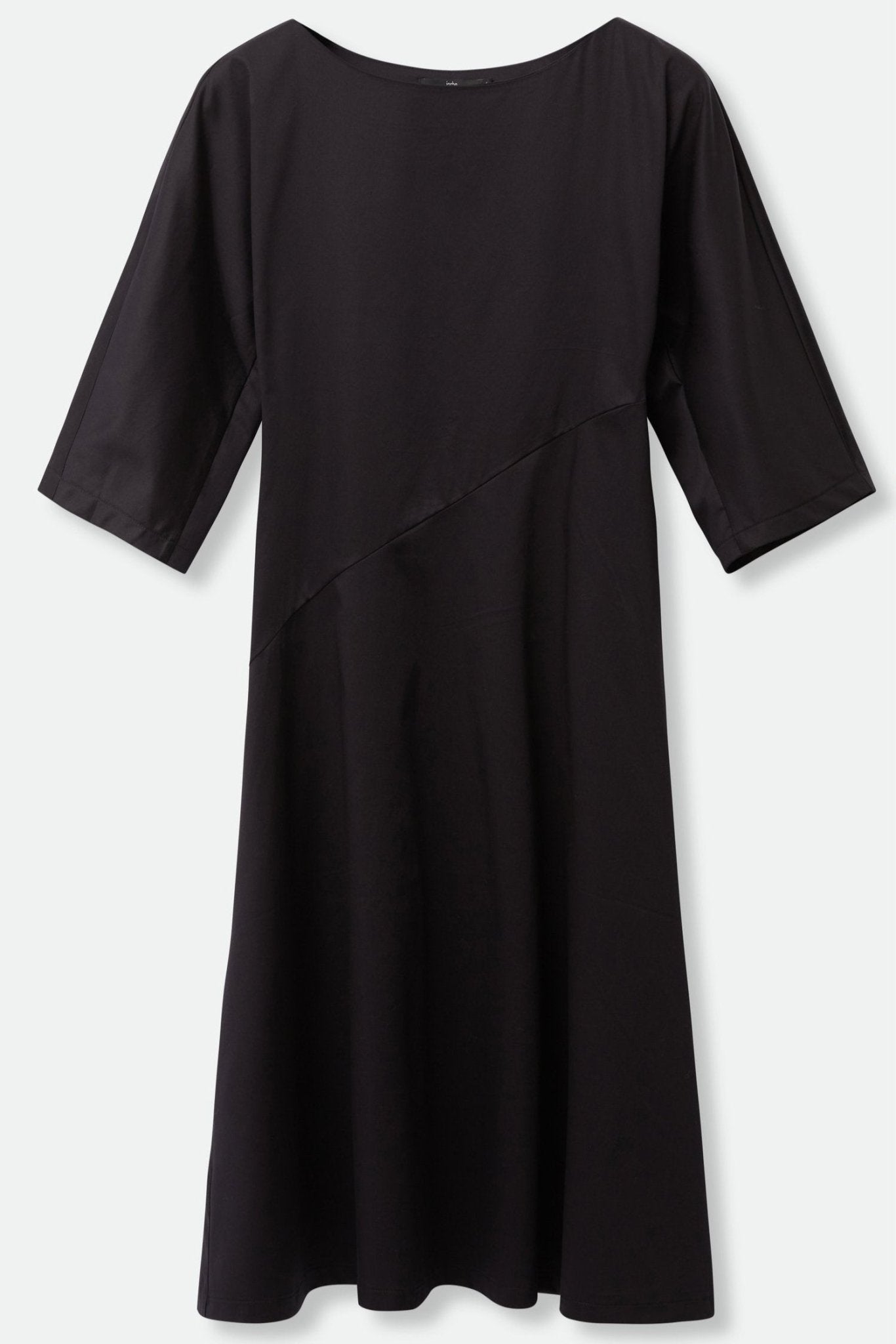 DELLA BATEAU NECK ELBOW SLEEVE DRESS IN STRETCH ITALIAN COTTON - Jarbo
