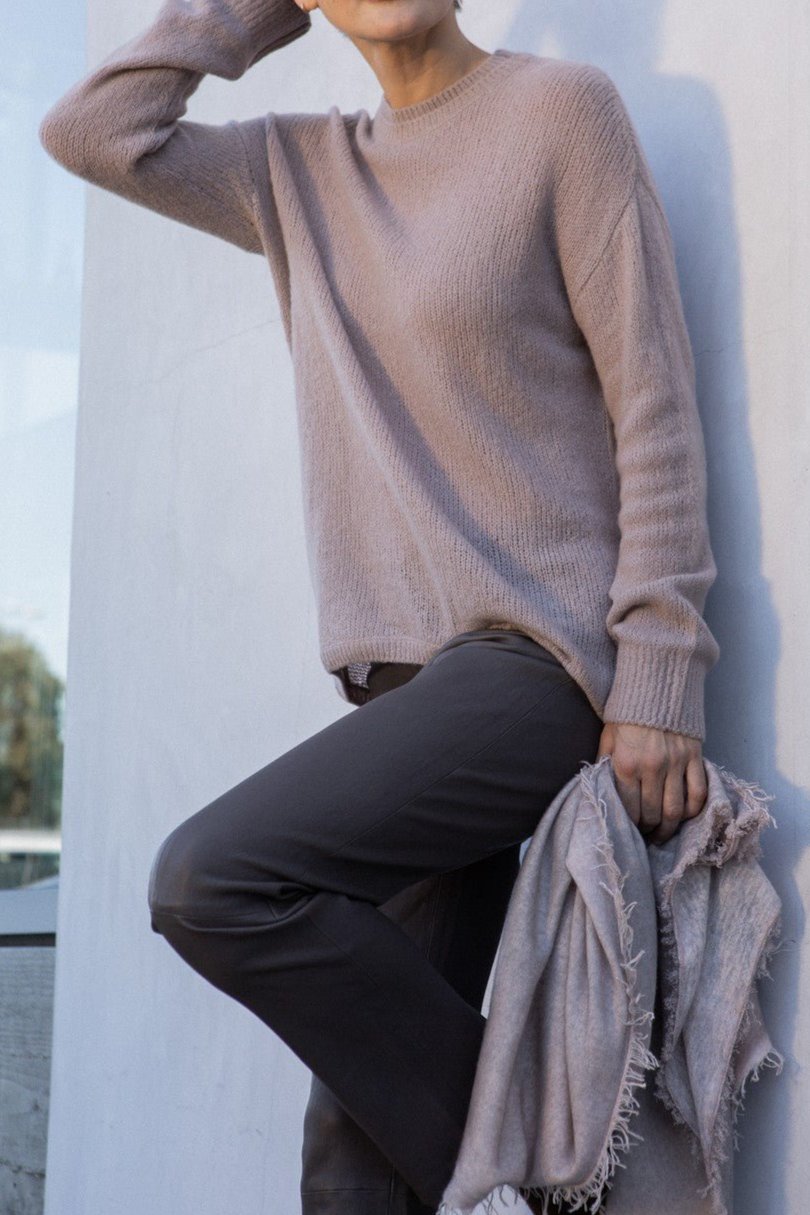 DOUBLE CREW NECK DETAIL IN CASHMERE VINTAGE ROSE - Jarbo