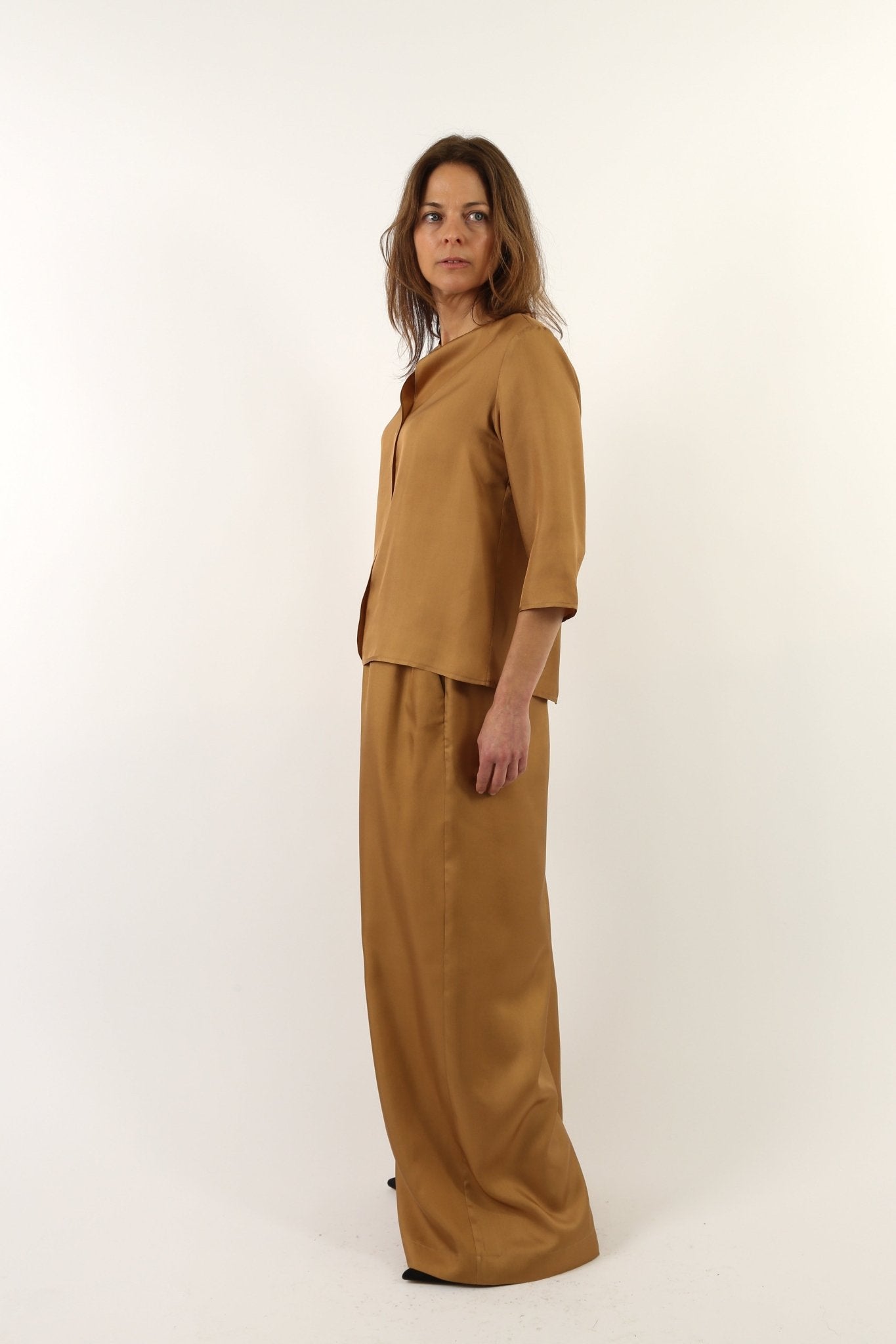 FIORA FRONT SEAM SHIRT IN SILK TWILL COPPER - Jarbo