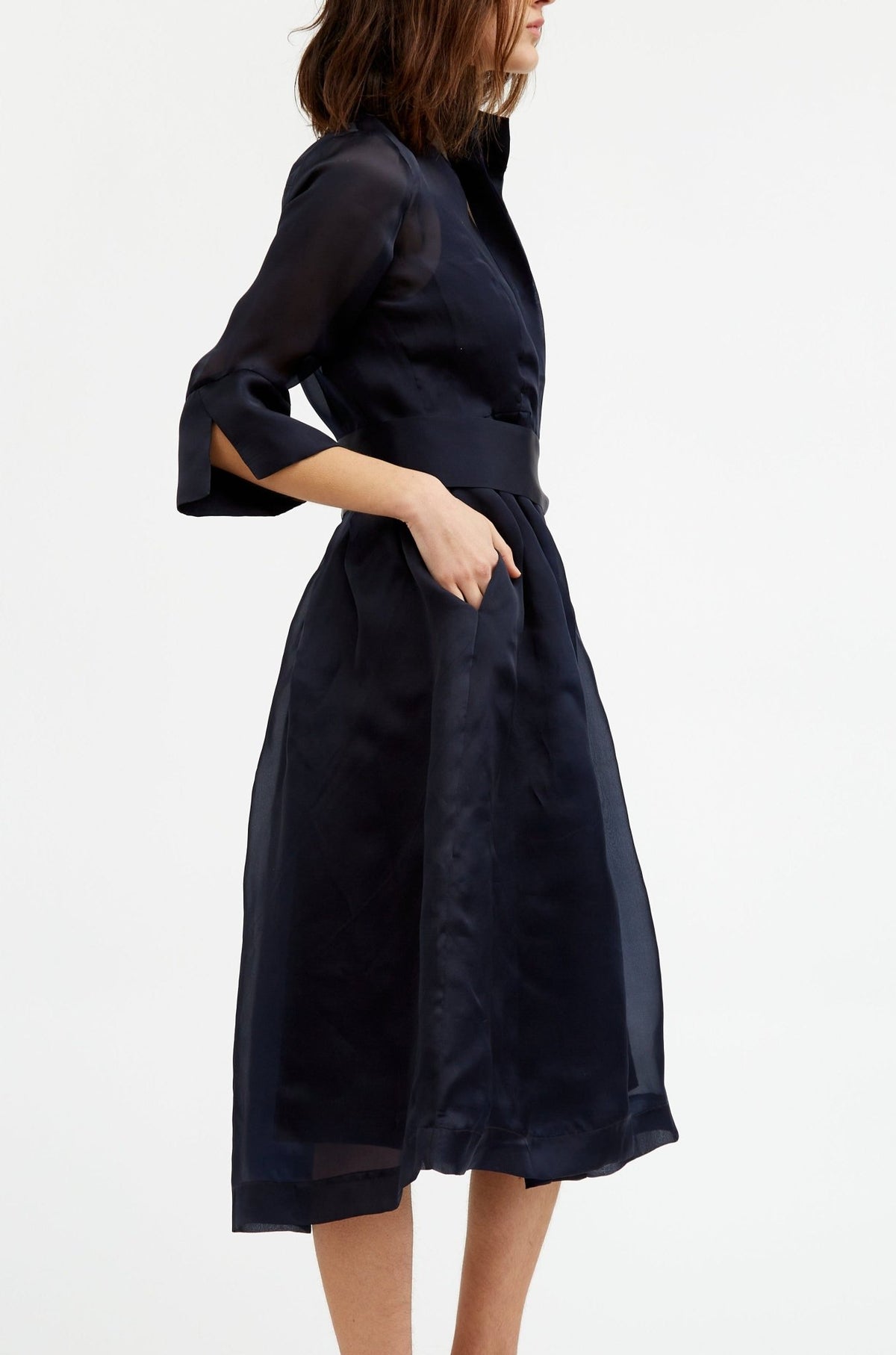 GABRIELLE DRESS IN SILK ORGANZA IN NAVY - Jarbo