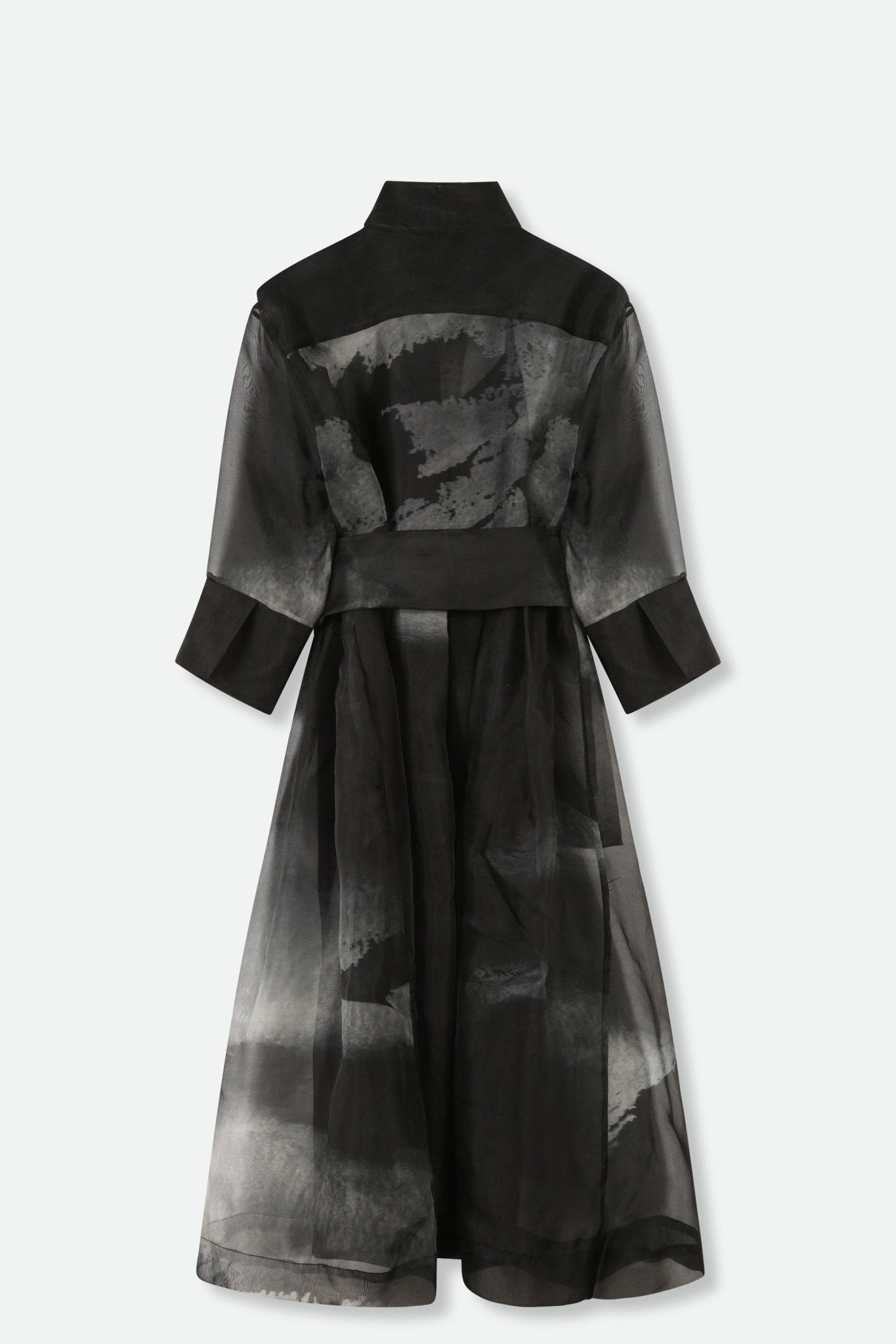 GABRIELLE PRINTED SILK ORGANZA DRESS IN GREY AND BLACK STORM - Jarbo
