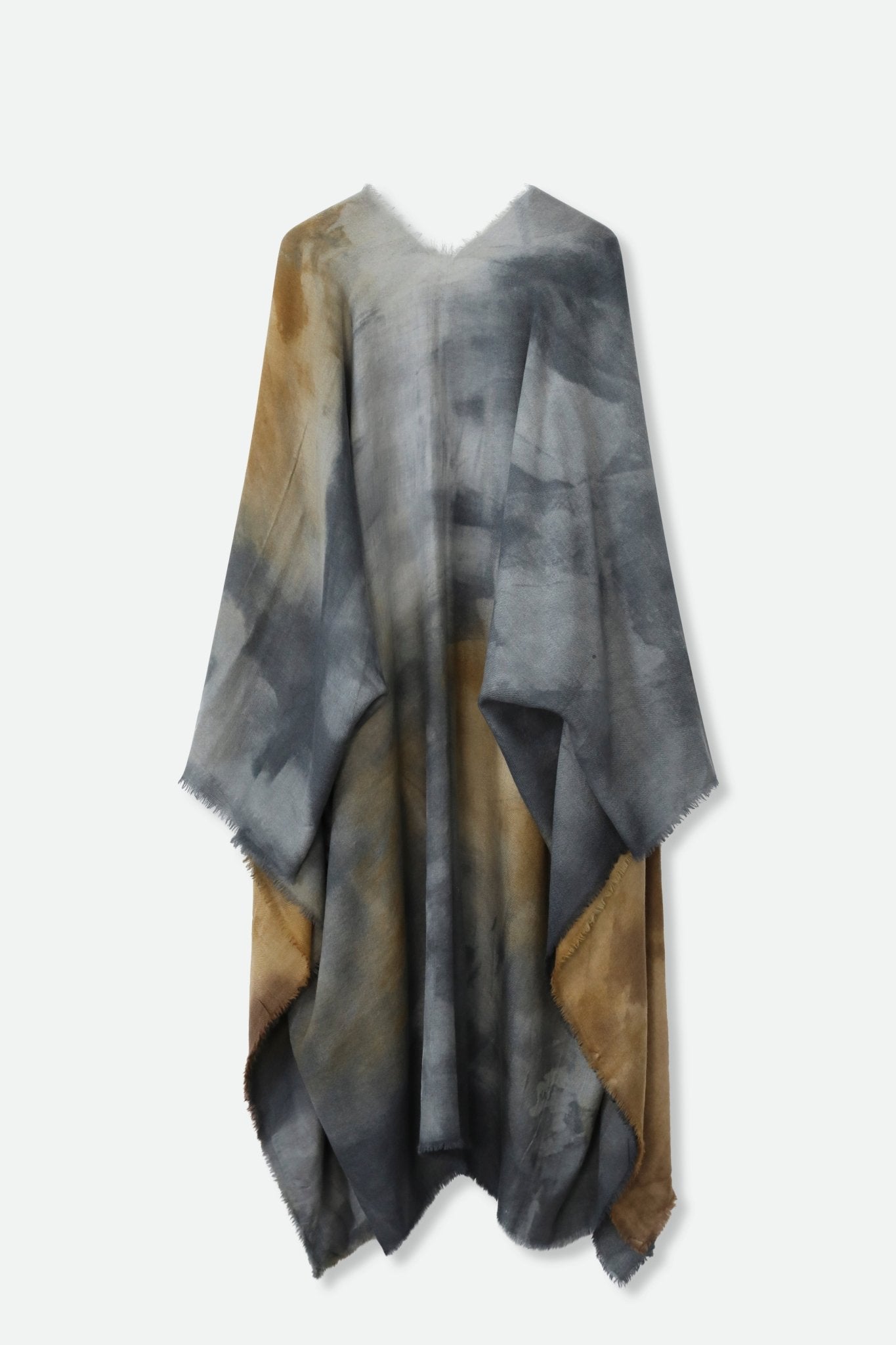LANAI CARRIAGI CASHMERE LONG CAPE WRAP IN HAND-DYED MARONE GRIGGIO - Jarbo