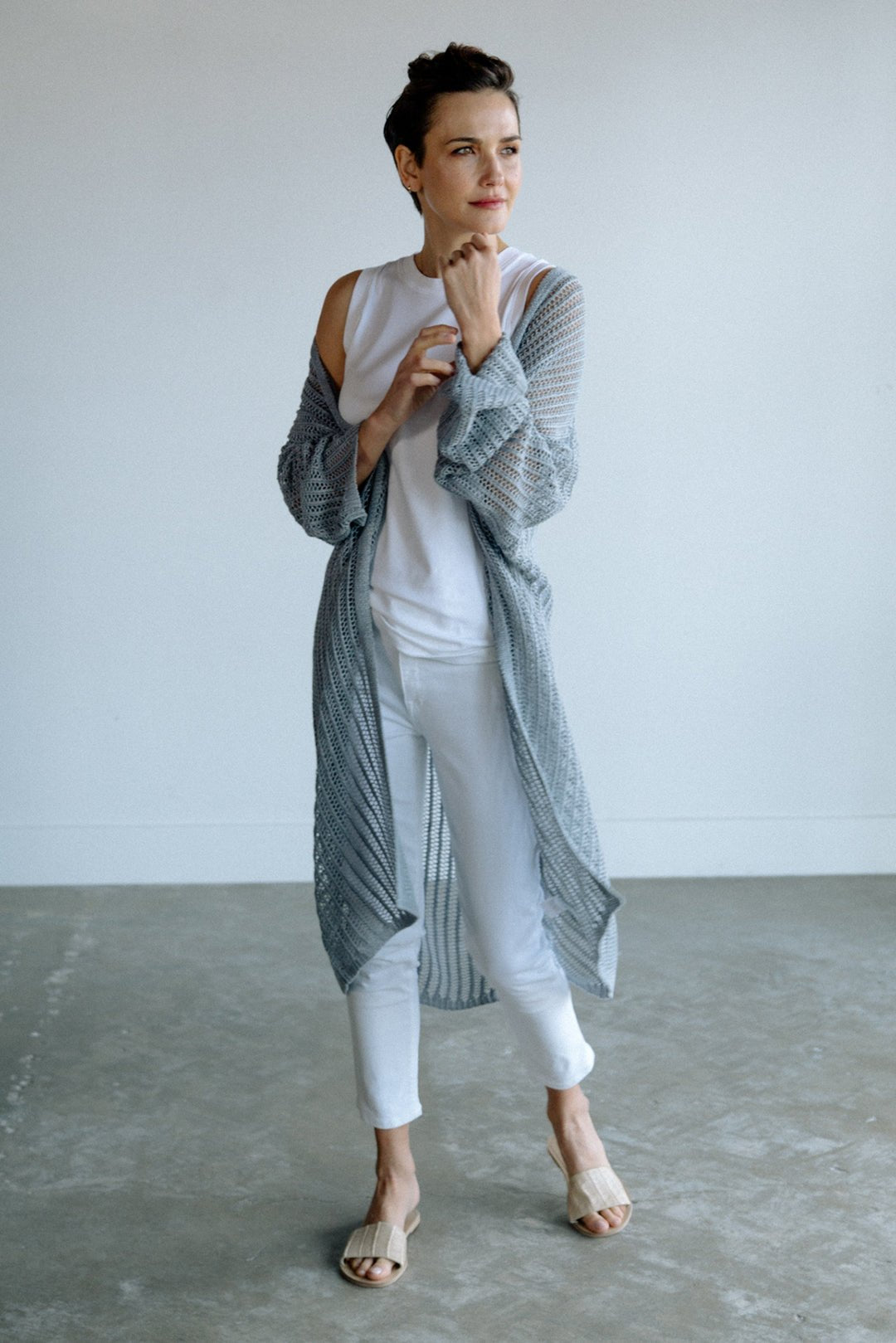 LONG LINE CARDIGAN IN OPEN ITALIAN LINEN KNIT - Jarbo