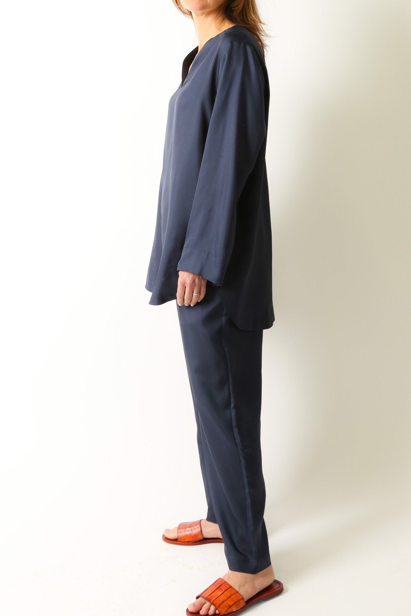 MARAKESH SILK TWILL SHIRT IN NAVY - Jarbo