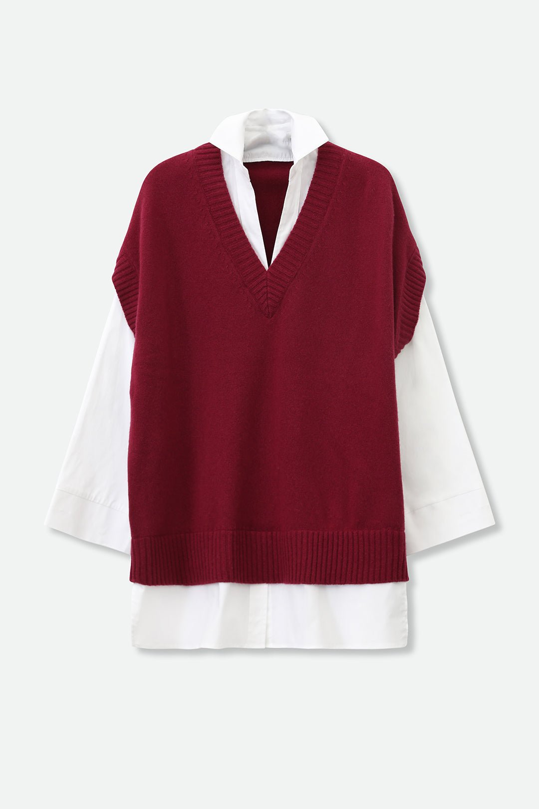 MAXIE SHIRTED VEST IN MERINO CASHMERE ZEGNA BARUFFA YARN WITH ITALIAN COTTON POPLIN - Jarbo