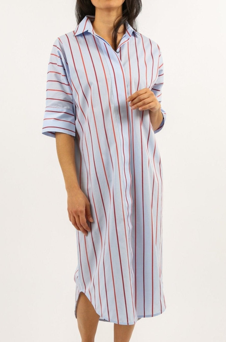 MODENA DOLMAN SLEEVE SHIRT DRESS IN ITALIAN COTTON SPRING STRIPE - Jarbo