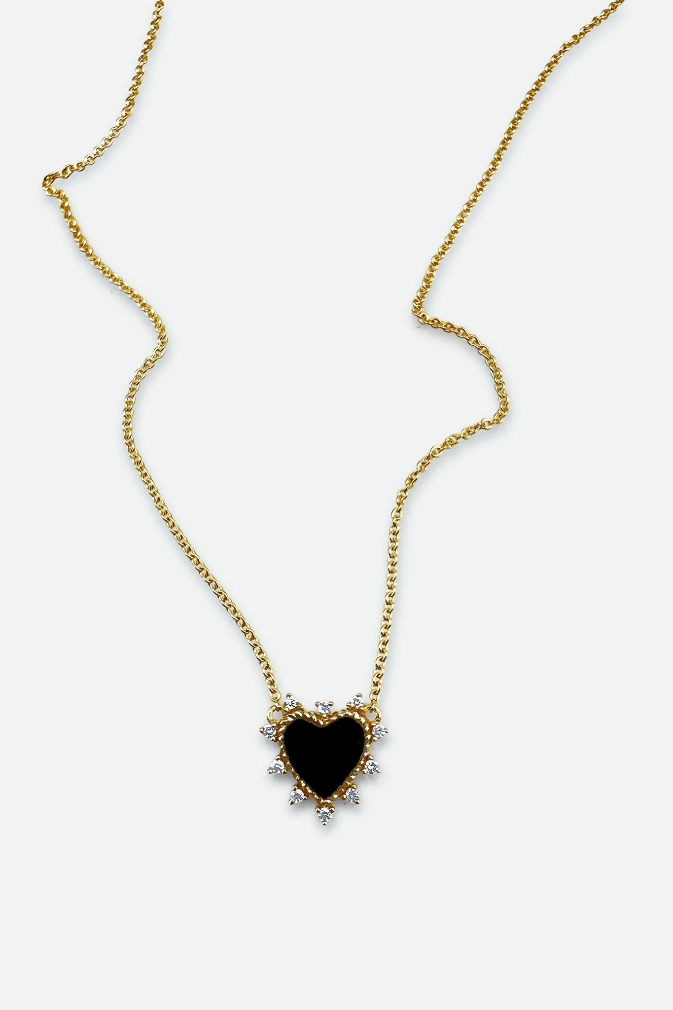 ONYX AND DIAMOND HEART NECKLACE - Jarbo