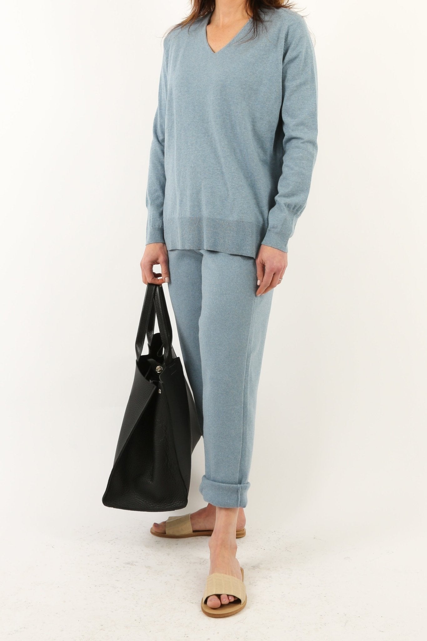PAIGE PANT IN DOUBLE KNIT HEATHERED PIMA COTTON IN HEATHER MARINE BLUE - Jarbo