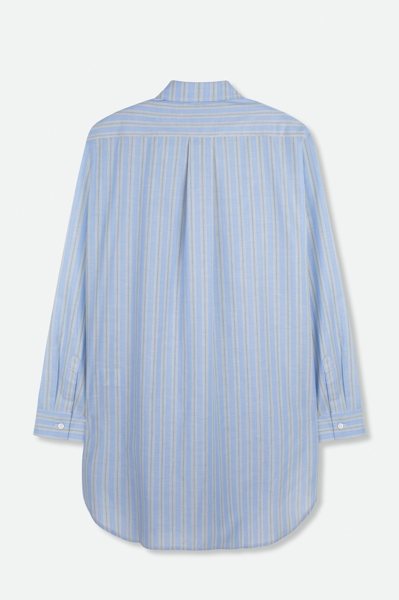 PERFECT SHIRT WITH A LENGTHENED HEM IN ITALIAN COTTON IN VERTICAL LIGHT BLUE STRIPE - Jarbo