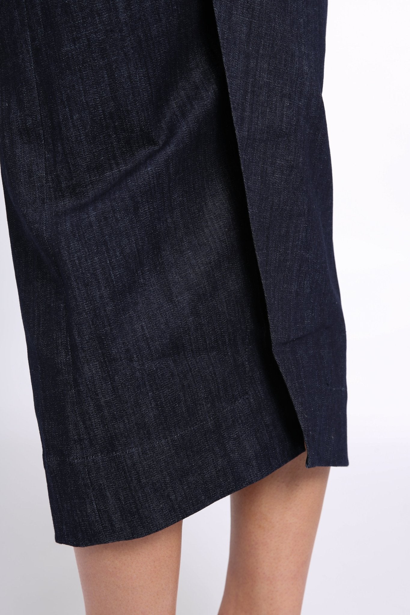 PISA LONG KICK PLEAT SKIRT IN STRETCH DENIM - Jarbo