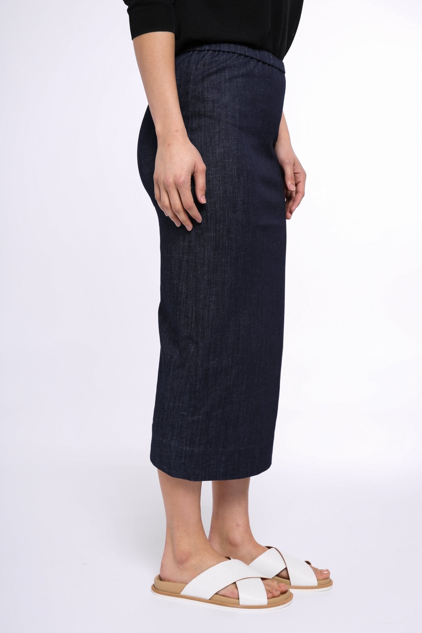 PISA LONG KICK PLEAT SKIRT IN STRETCH DENIM - Jarbo