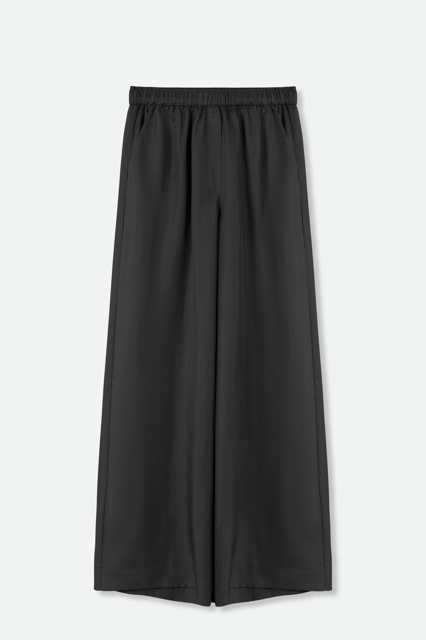 PRIYA SILK TWILL WIDE LEG PANT IN BLACK - Jarbo