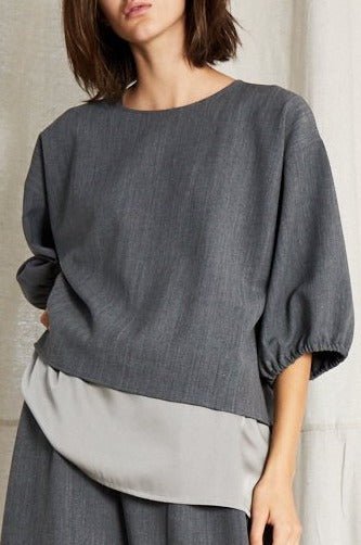 PUFF SLEEVE BLOUSE IN NOVELTY WOOL BLEND - Jarbo