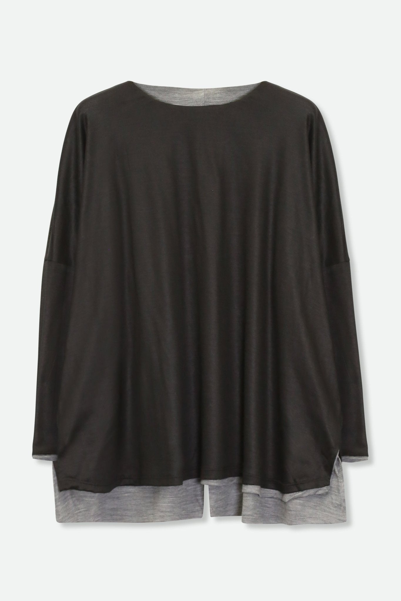 REN REVERSIBLE ROSE SEAM TOP IN ITALIAN WOOL BLEND BLACK & GREY - Jarbo