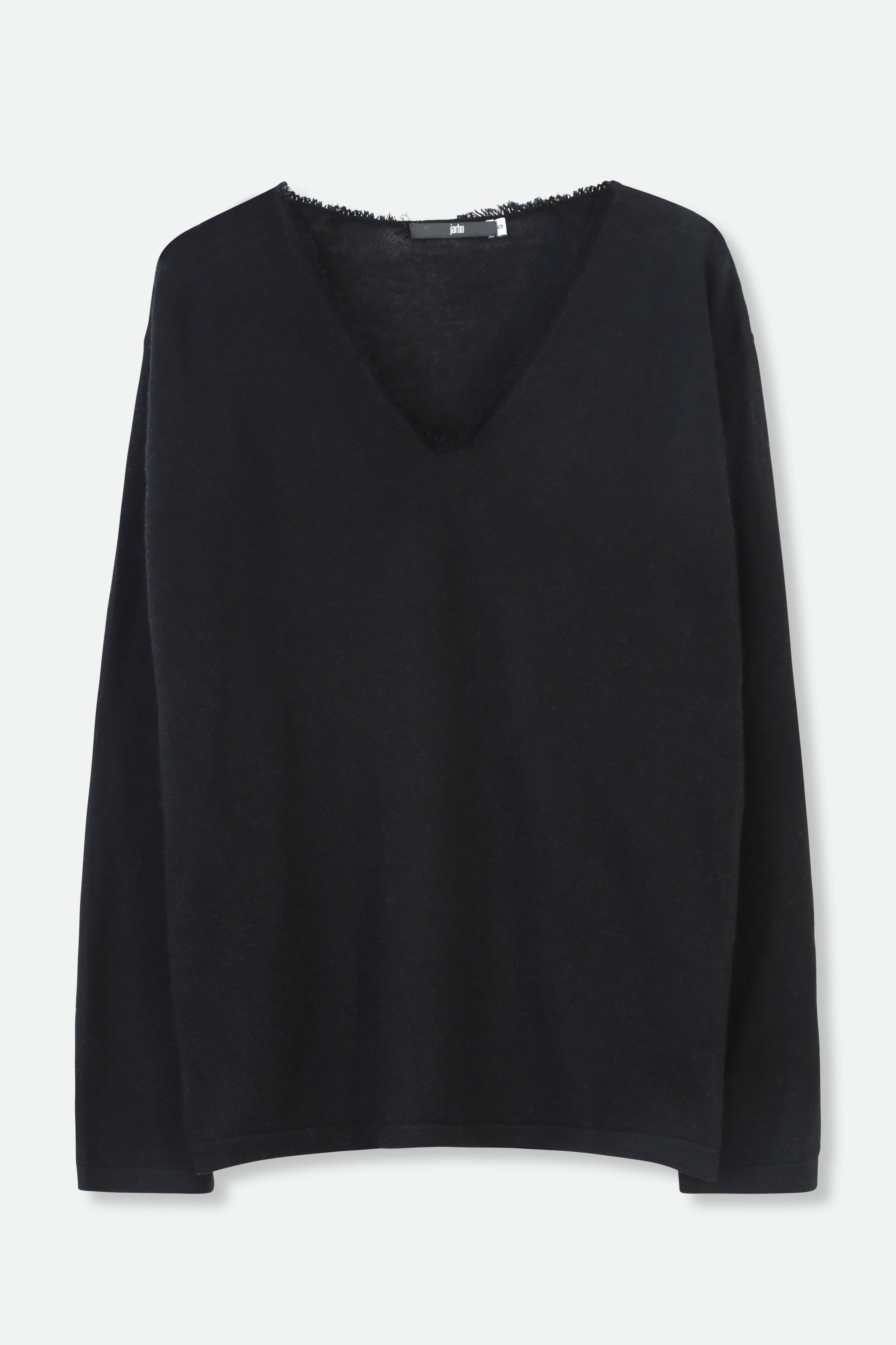 ROWAN OVAL V FRINGE NECK IN HAND-DYED CASHMERE - Jarbo