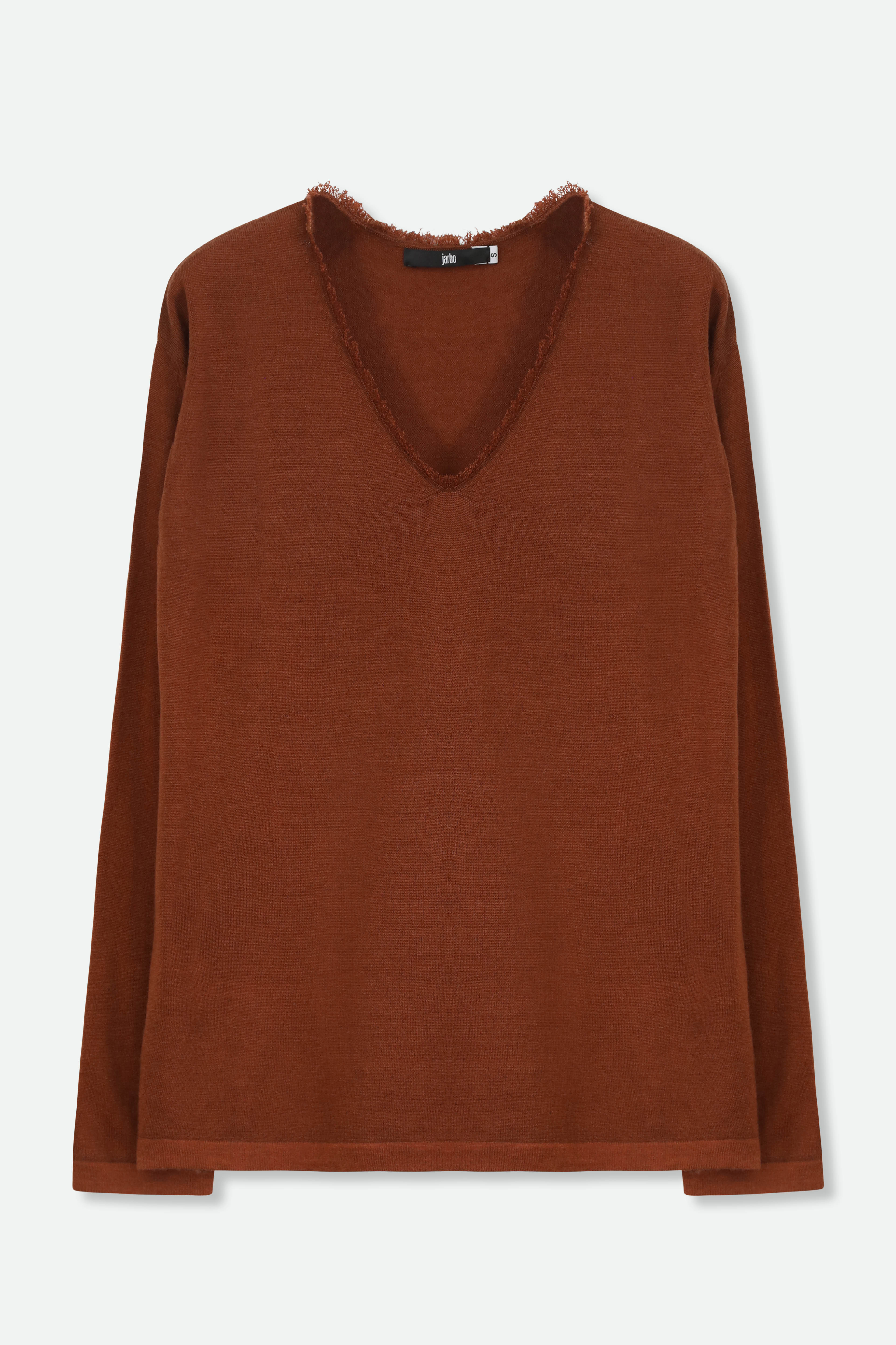 ROWAN OVAL V FRINGE NECK IN HAND-DYED CASHMERE - Jarbo