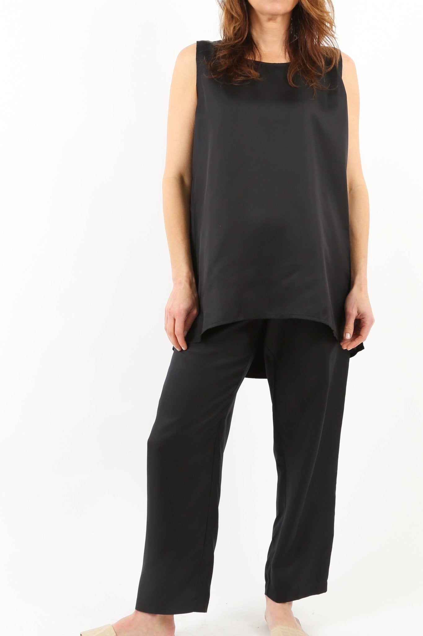 SABINA SILK TWILL TANK TOP IN BLACK - Jarbo