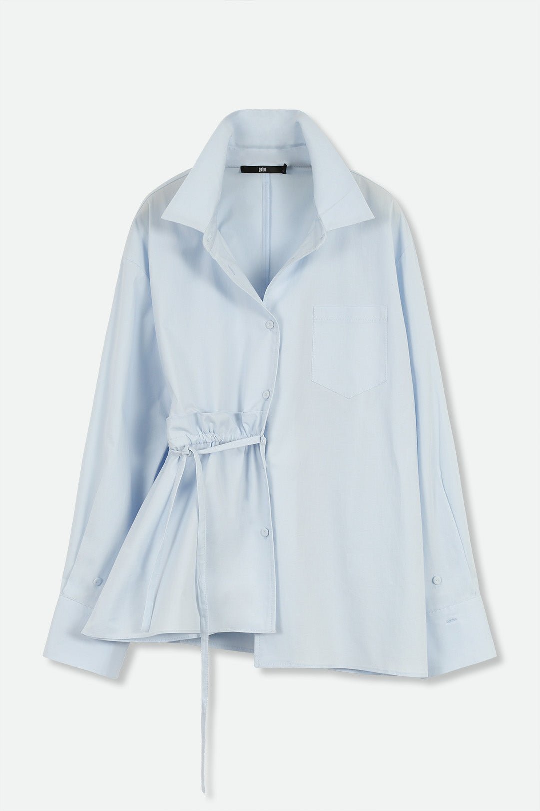 SABRINA SIDE-CINCH SHIRT IN ITALIAN COTTON STRETCH IN BABY BLUE - Jarbo