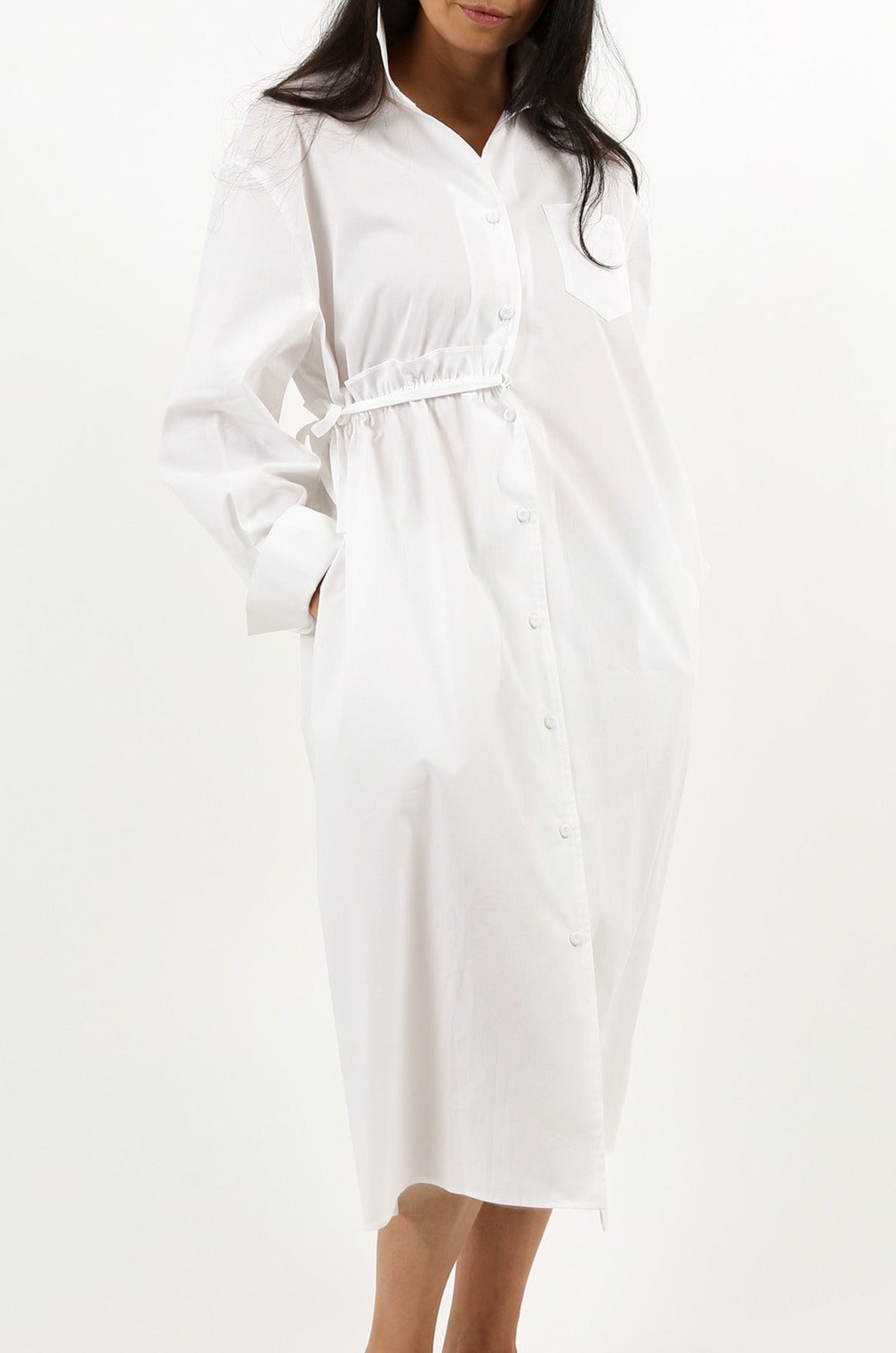 SABRINA SIDE-CINCH SHIRTDRESS IN ITALIAN COTTON STRETCH - Jarbo